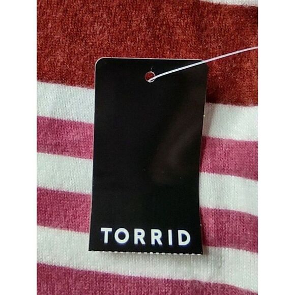 Torrid Super Soft Plush Pink Striped V-neck Top w/ Dropped Shoulders Size 1X NWT - Picture 7 of 10